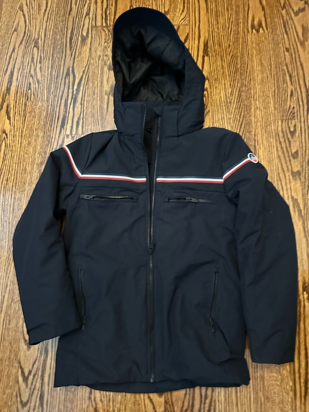 Fusalp Navy Hooded ski coat with Red-White Trim